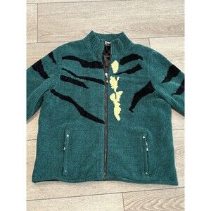Jamie Sadock Sweater Womens L Green Full Zip Thick Knit Lined Golf Casual